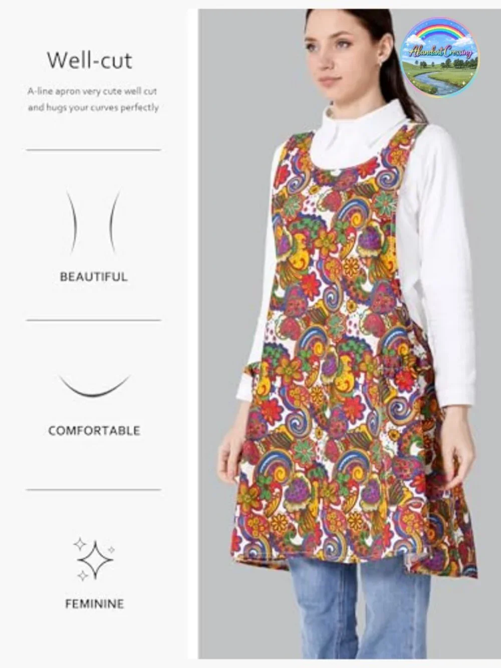 Adjustable Cross Back Apron with Pockets Cotton Linen Blend for Cooking